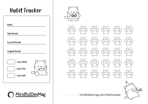 printable habit tracker cat design black and white version