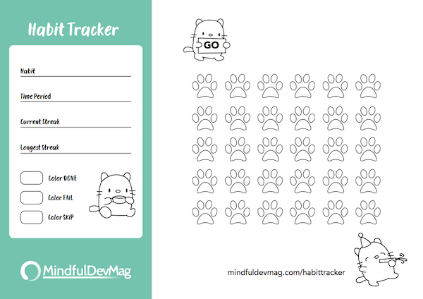 printable habit tracker cat design colored version