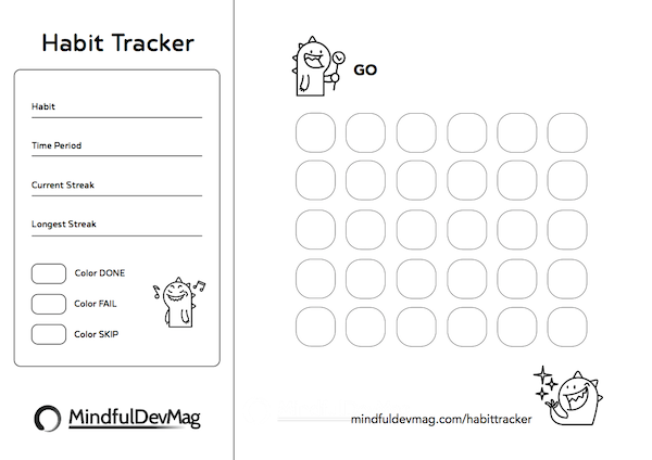 printable habit tracker monster design black and white version