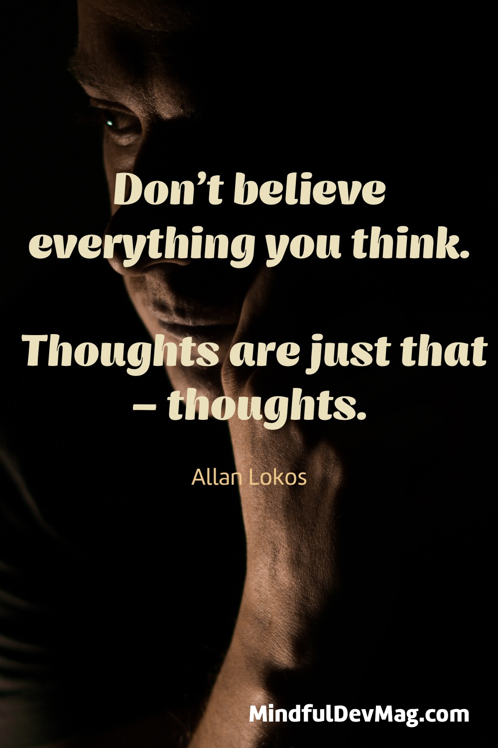 Mindful quote: Don’t believe everything you think. Thoughts are just that – thoughts. - Allan Lokos